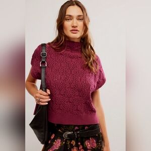 Free People Purple Cowl Turtleneck Sweater with Textured Fabric